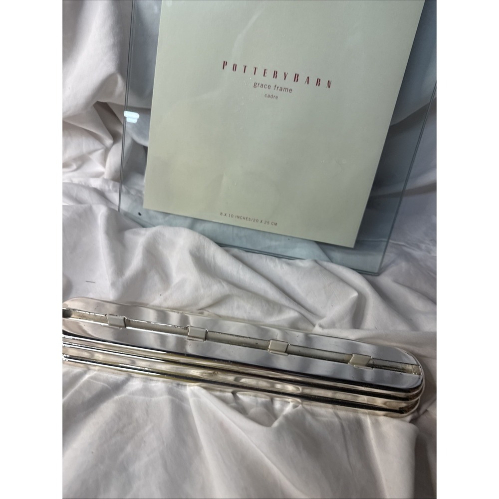 Y2K Pottery Barn Grace Table Floating Glass Picture Frame Chrome Weighted Stand - Picture 6 of 11